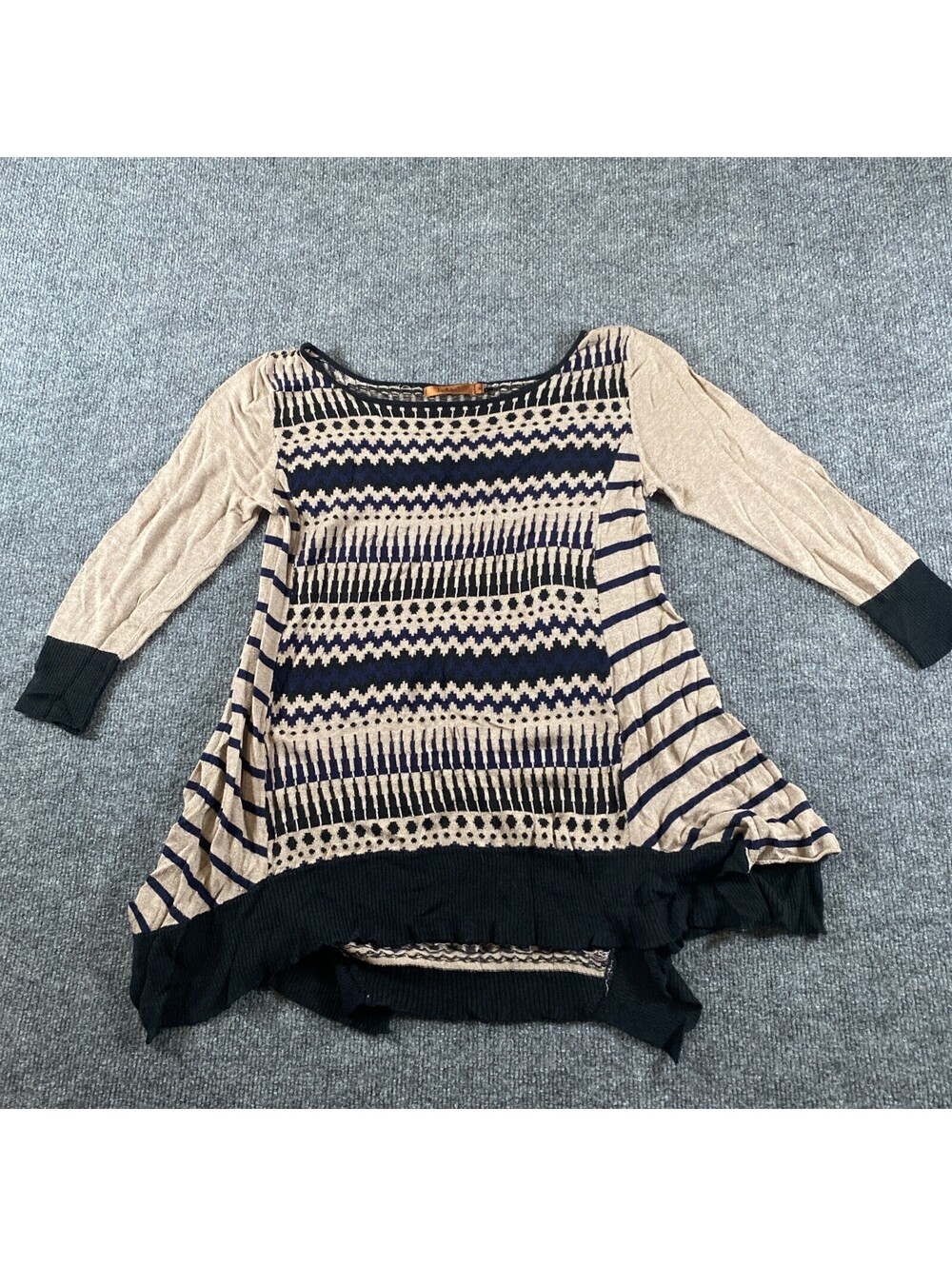 Belldini Sequin Stripe Top Womens Size M Brown Blue Black 3/4 Sleeve Scoop Af